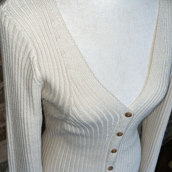 NWT Happily Grey Cream Ribbed Knit Button Accent Front Sweater Maxi Dress Ivory - Picture 3 of 14